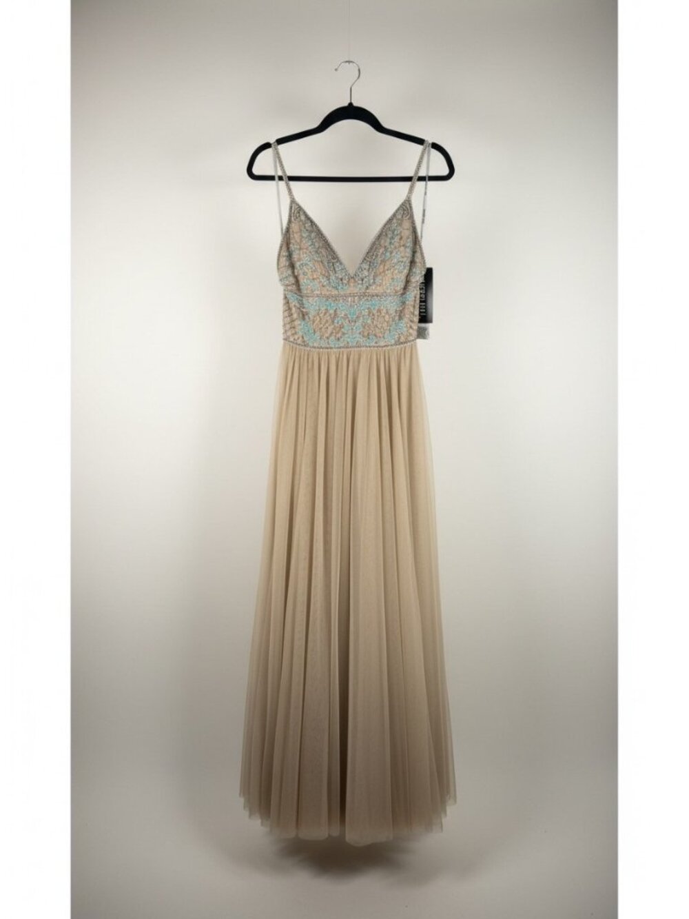 Sherri Hill 52450 Formal Maxi Beaded Dress Aqua Nude Size 2 NWT $450